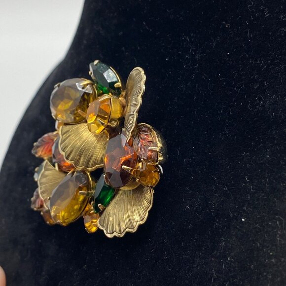 Juliana D&E Fall Watermelon Rhinestone Brooch Scalloped Lea Earrings Set - Picture 5 of 13